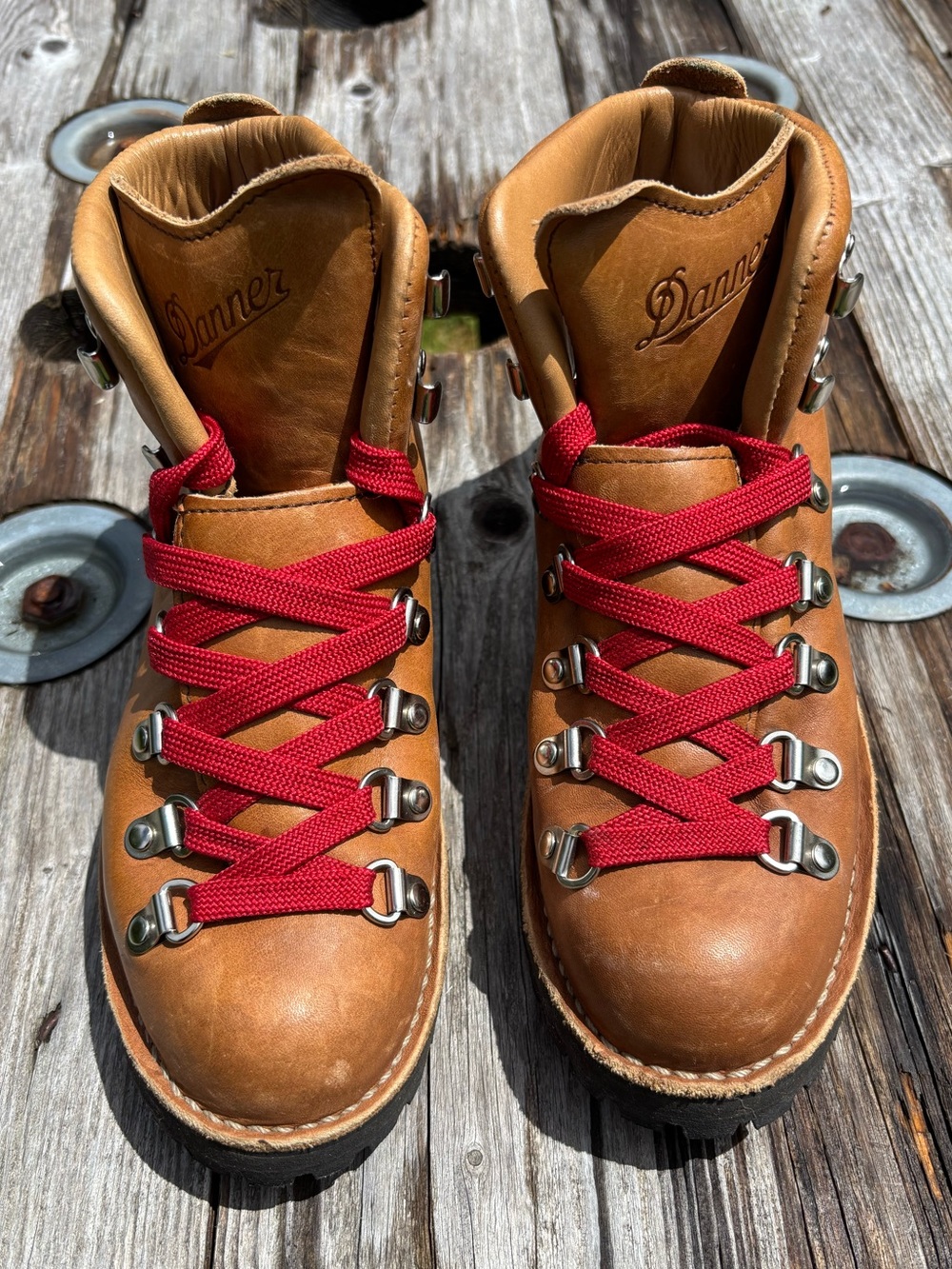 Danner Women’s Tan Leather Mountain Hiking Boots with Red Laces